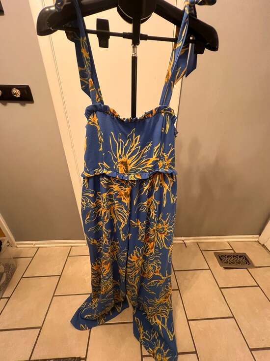 Oddi Pants - Oddi Blue Sunflower Print Jumpsuit